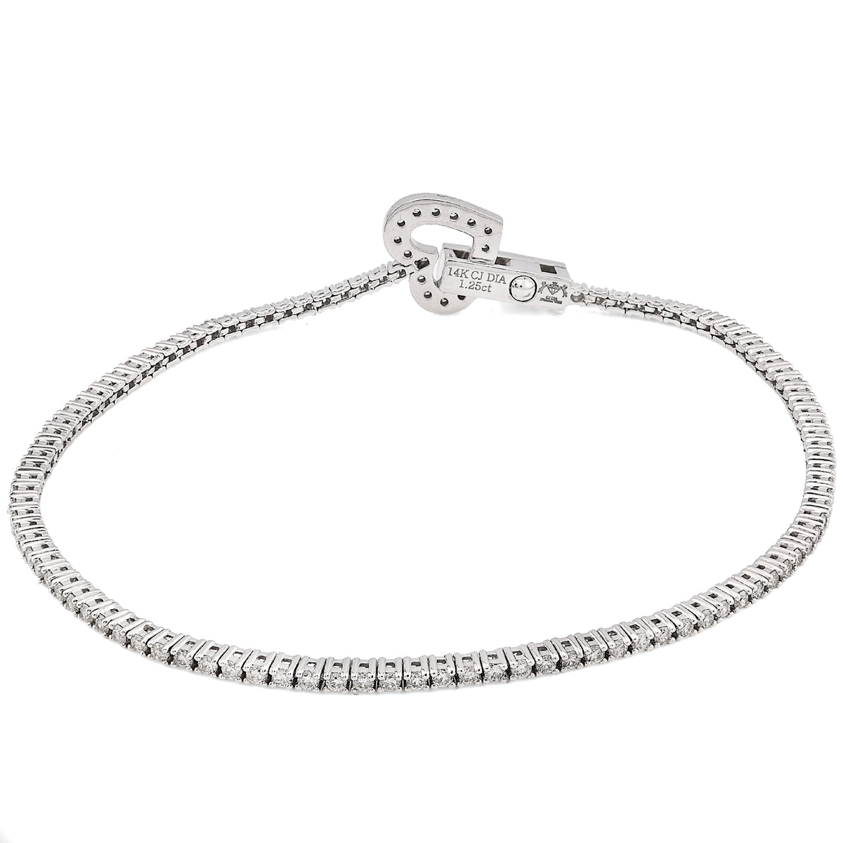 14K White Gold 1.25 CT Natural Diamond Heart Tennis Bracelet Women 7"  — view 7