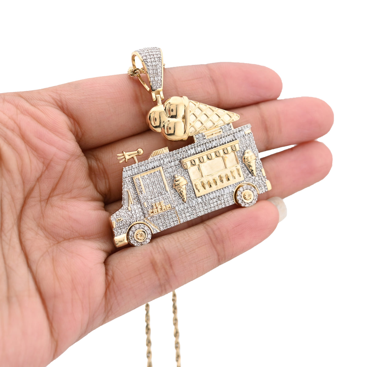10K Yellow Gold 1.8CT Natural Diamond "Ice Cream" Truck Men Charm 16g Pendant — view 3