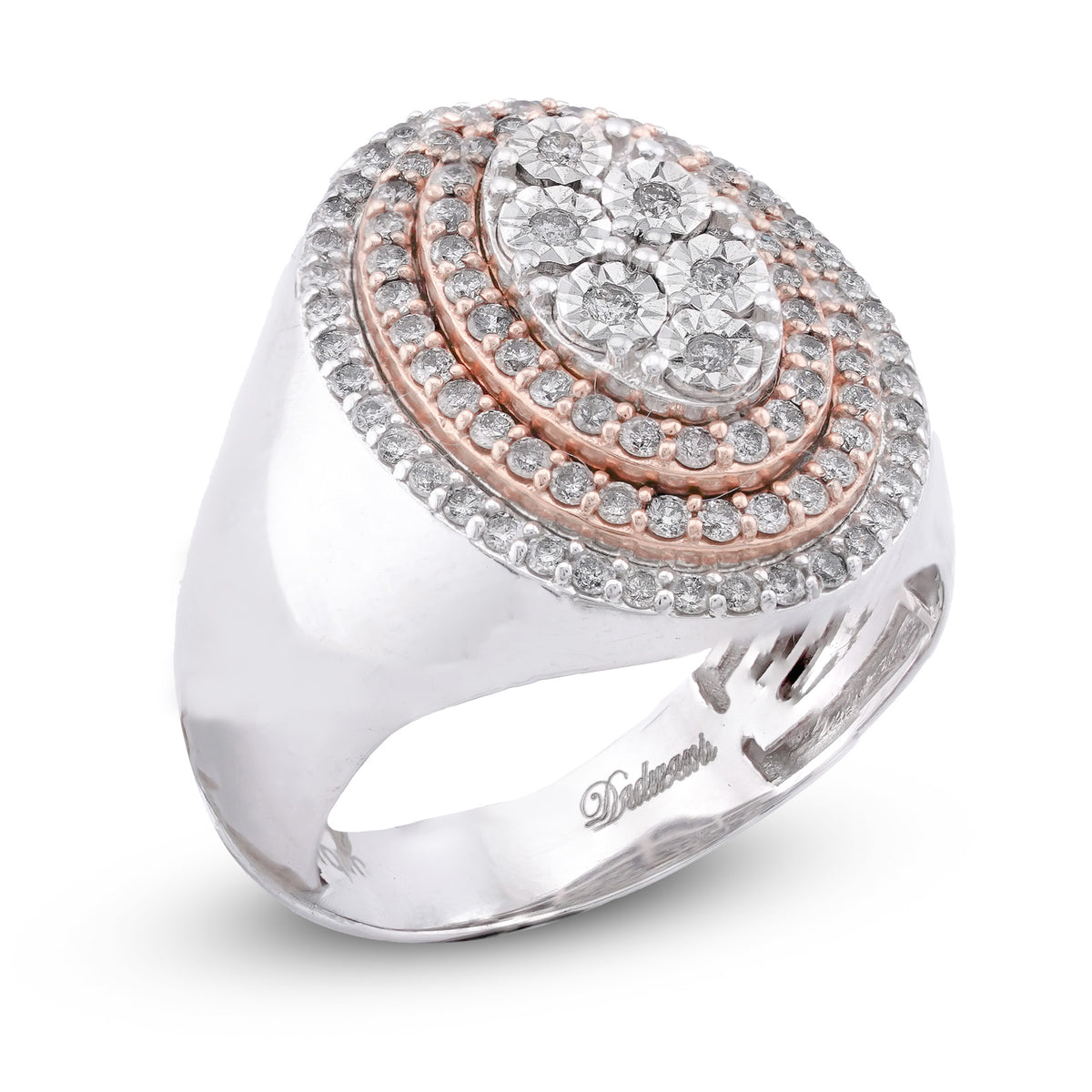 Oval Halo Three Tone 1ct Natural Diamond 10K Gold Men Ring