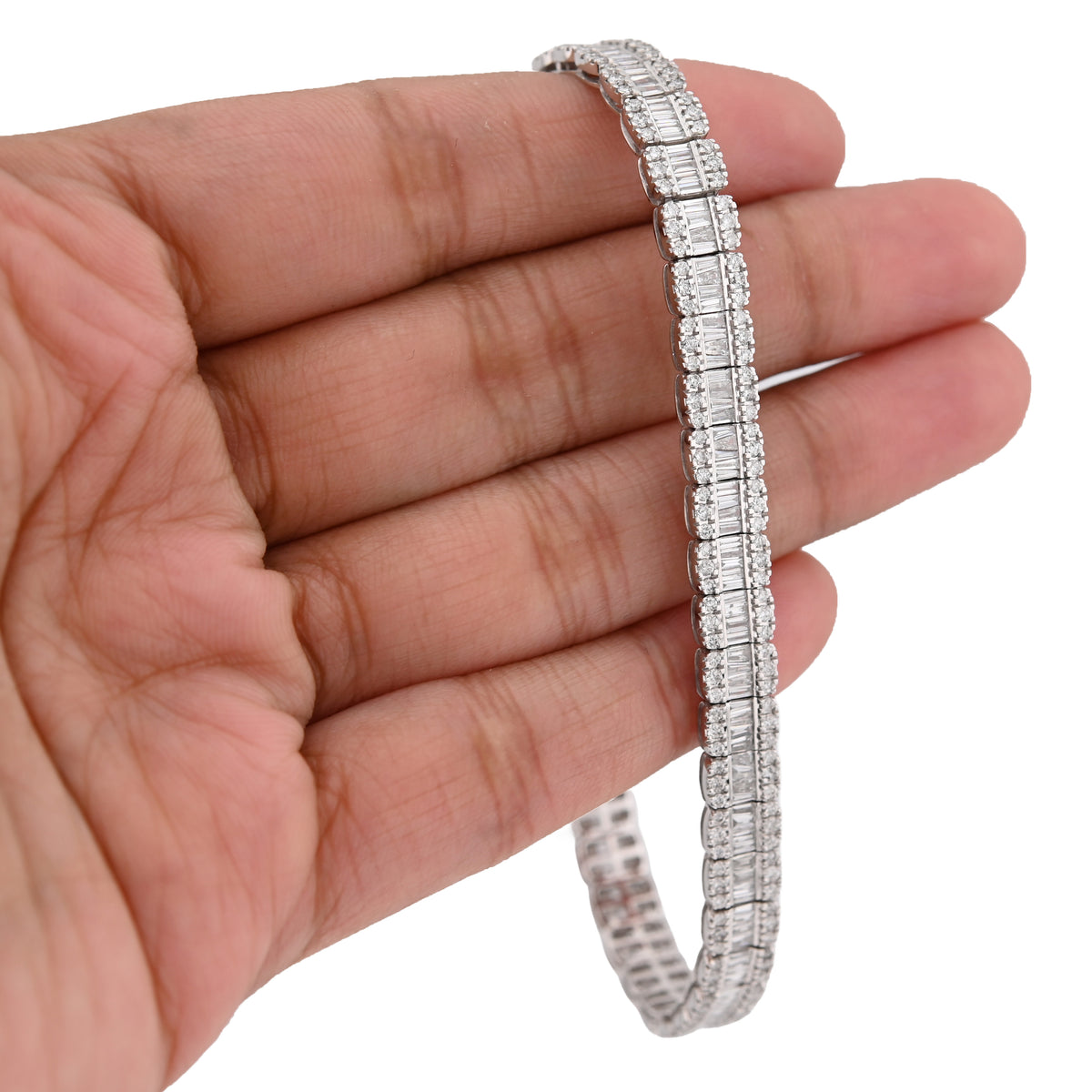 10K White Gold 4.76 CT Natural Diamond Round/baguette Single Row 6.5MM 8" Tennis Bracelet Men Women 16g — view 5