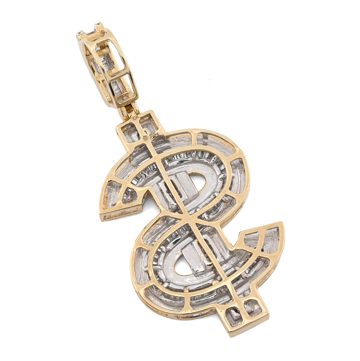 10K yellow Gold 1.40 CT Natural Diamond "$" Sign Charm Men 48.5 MM Pendant 7g — view 9