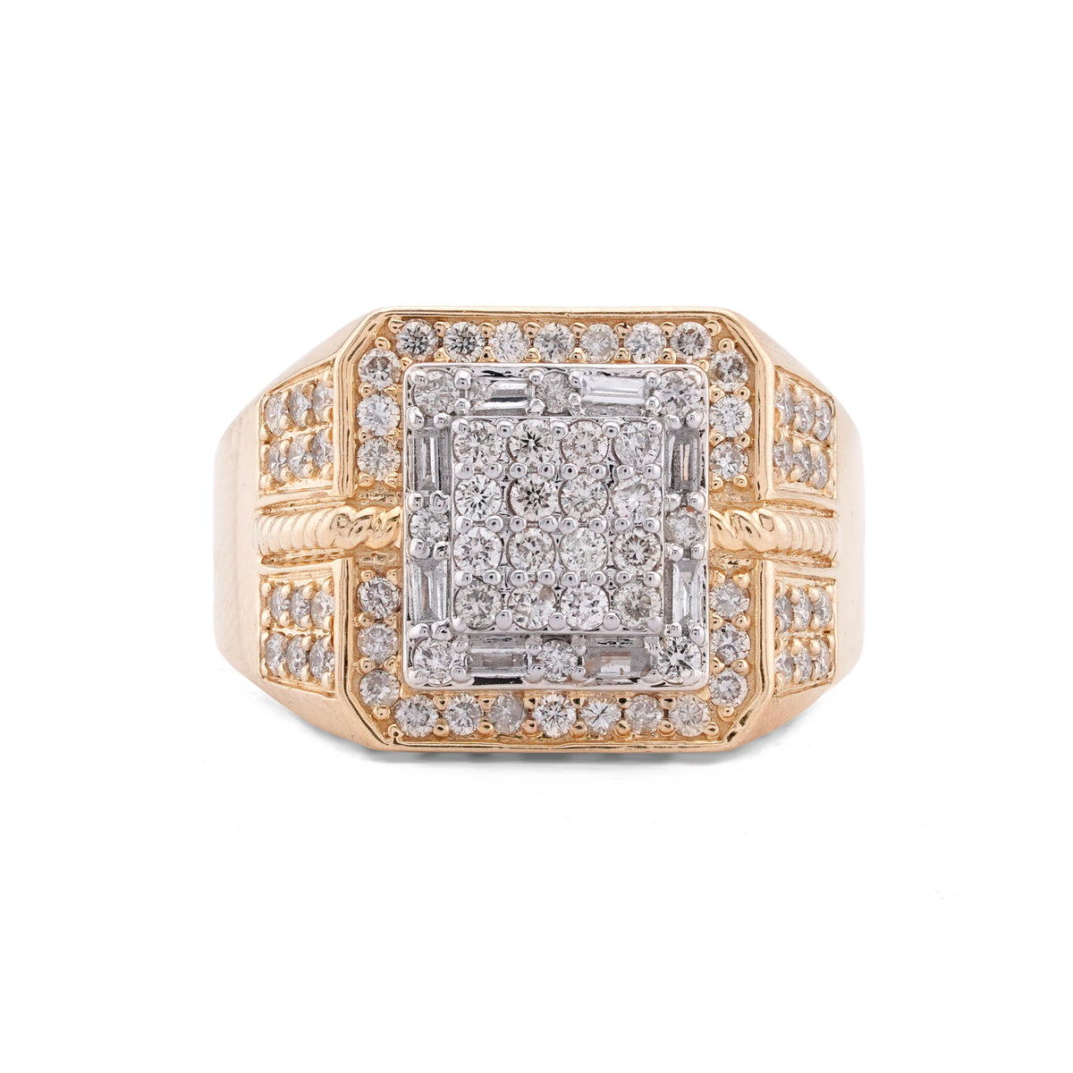 Square Shape Yellow Baguette Ring 1.25CT Natural Diamond 10K Yellow Gold Ring