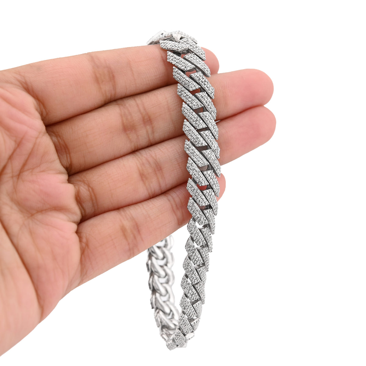 925 SS 7.23CT Natural Diamond Snake Cuban Link 12MM Mens 8" Bracelet 47.2g — view 5