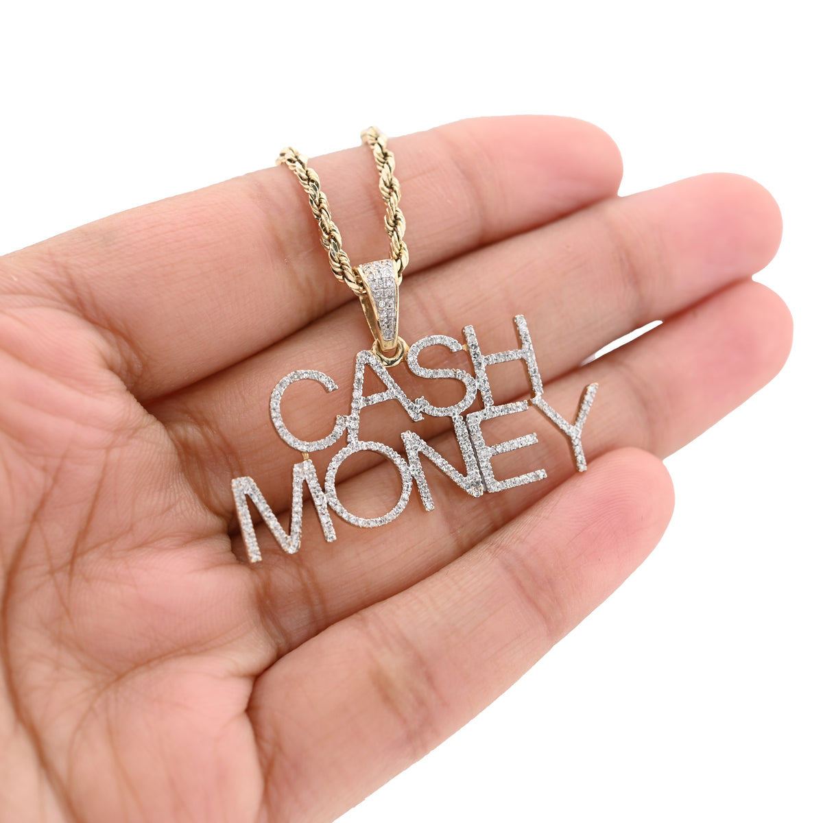 10K Yellow Gold 1CT "CASH MONEY" Natural Diamond Pendant Men Women Custom Charm — view 5
