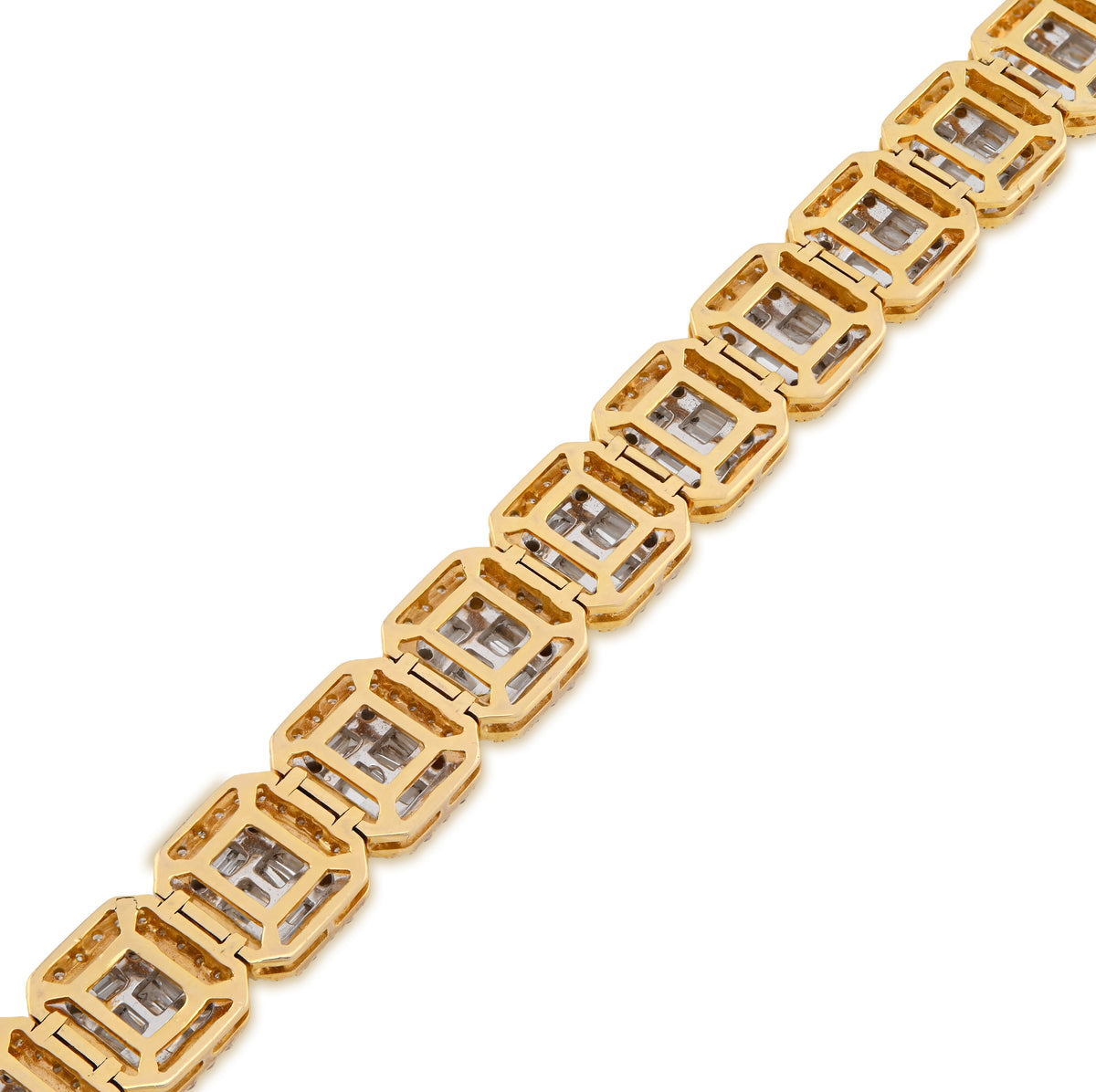 10K Yellow Gold 10MM 7.59CT Natural Diamond Round/Baguette 8" Men Tennis Bracelet — view 2