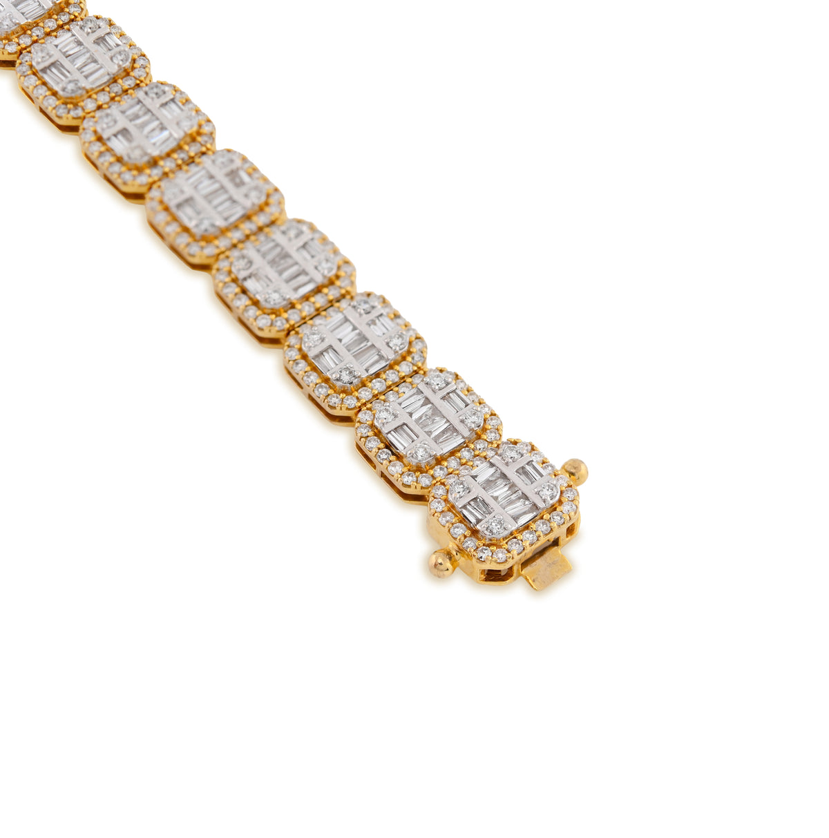 10K Yellow Gold 10MM 7.59CT Natural Diamond Round/Baguette 8" Men Tennis Bracelet — view 4