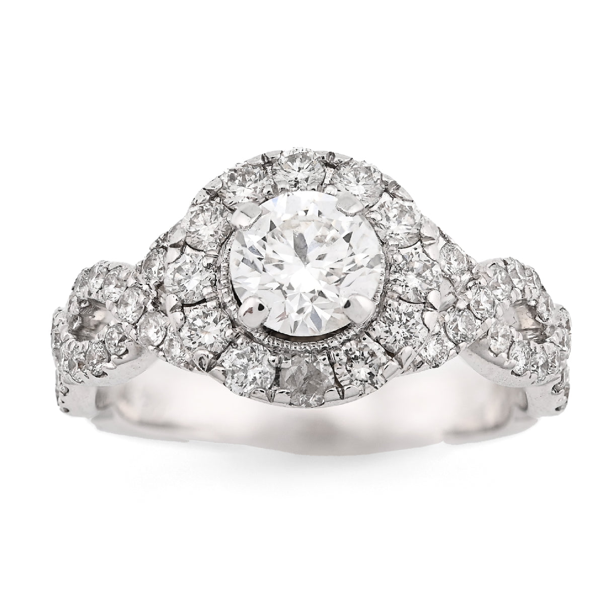 14K White Gold Women 2CT Round Solitaire Natural Diamond Infinity link Wedding Ring — view 6