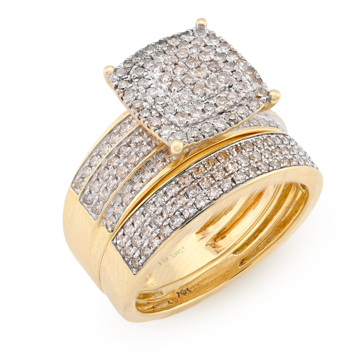 10K Yellow Gold Women 2 layer Rectangular Wedding Ring 0.99CT Natural Diamond Band — view 7