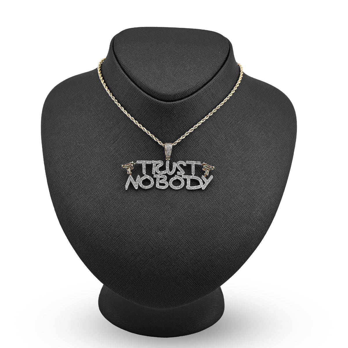 10K Yellow Gold 1.10Ct Natural Diamond "Trust Nobody" Gun Men Pendant Women 2.5" Charm — view 3