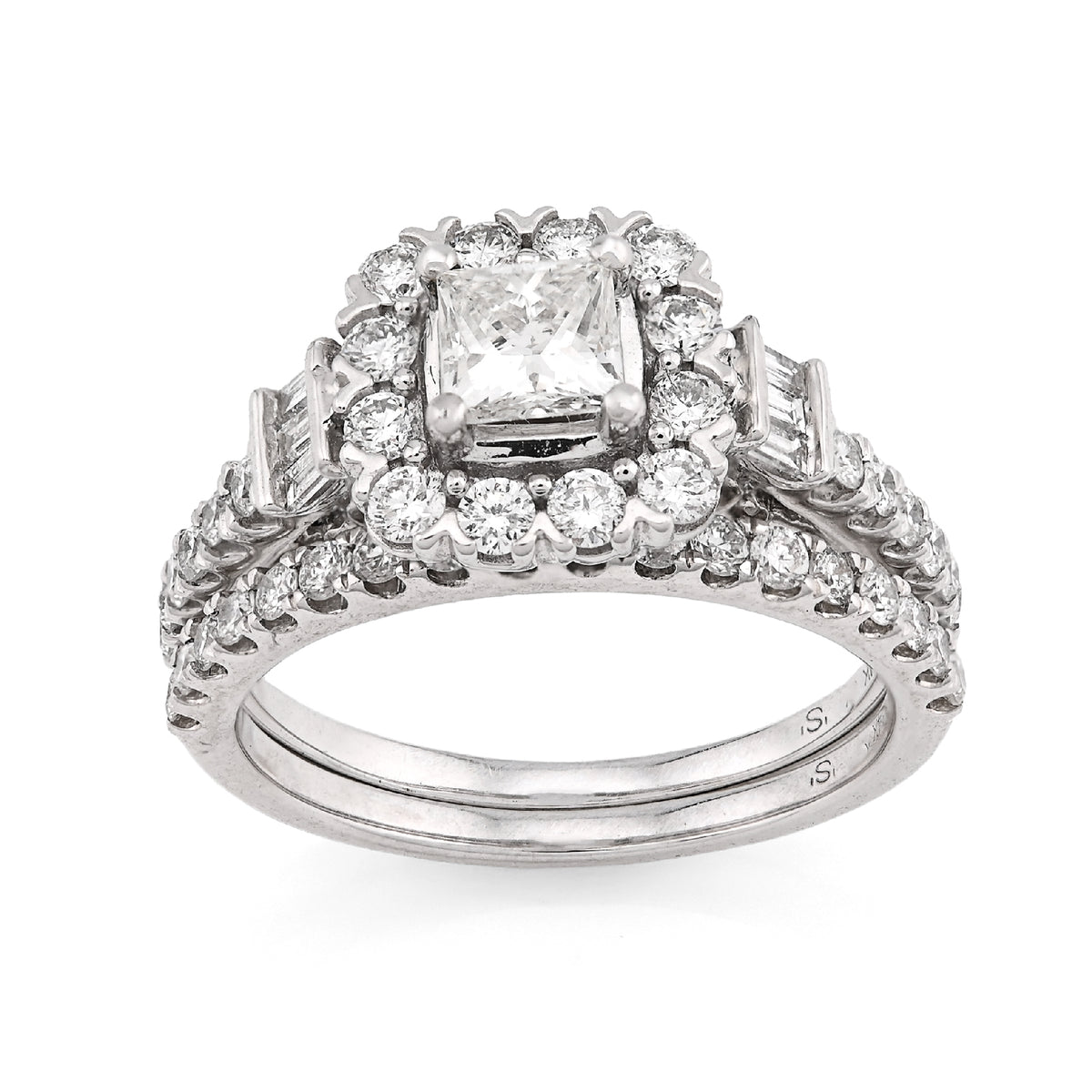 14K White Gold 1.50CT Solitaire/Baguette Natural Diamond Square Women Wedding Ring — view 6
