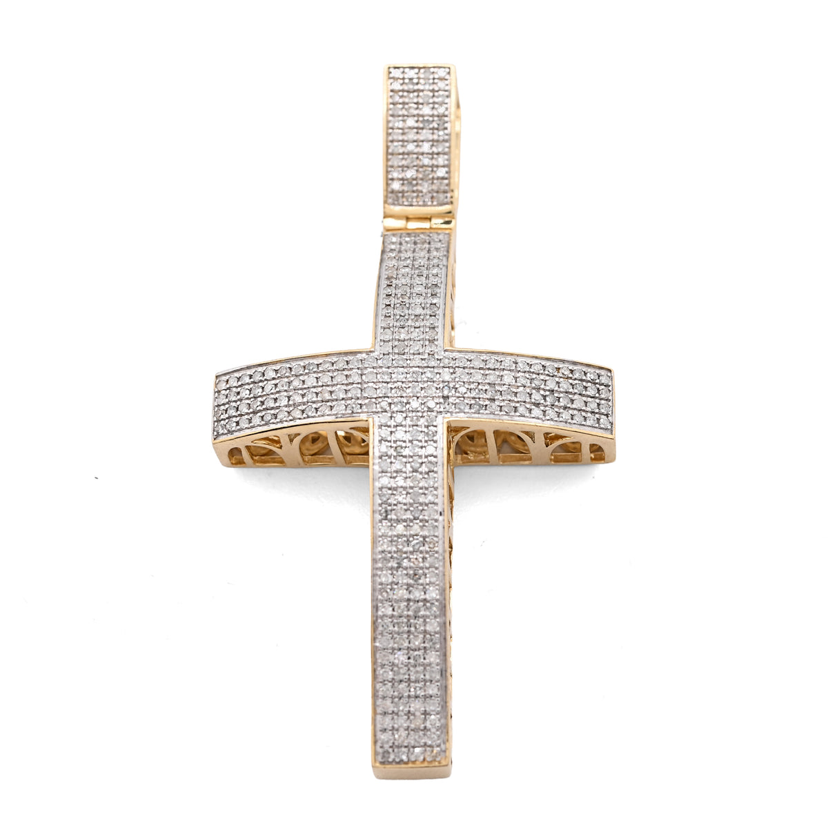 10K Yellow Gold 1.45 CT Natural Diamond Religious Cross Pendant Men Charm — view 6