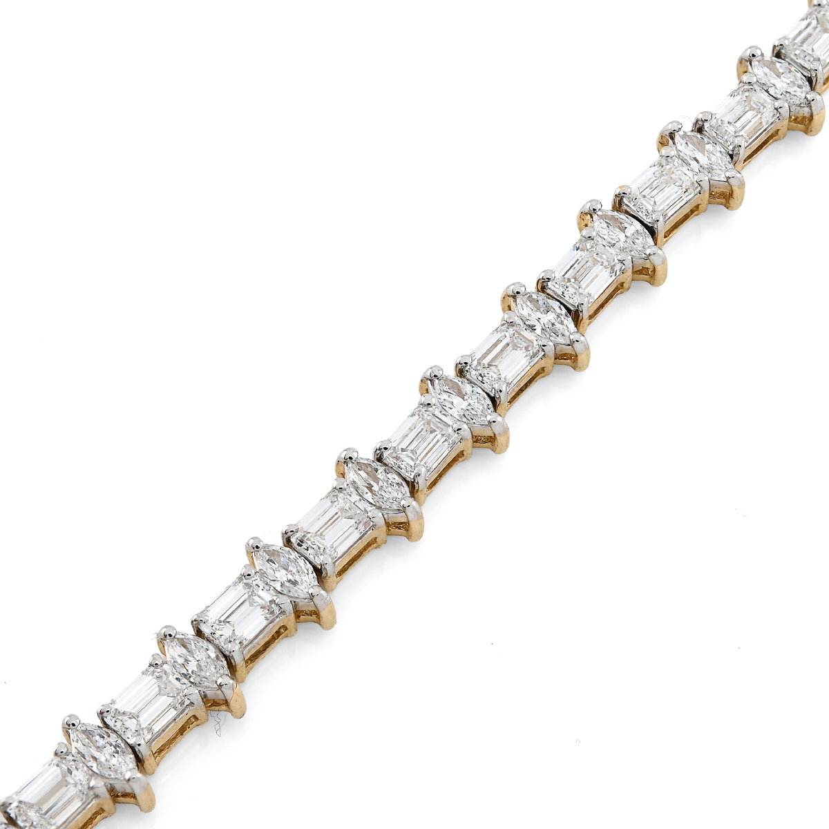 14K Yellow Gold 6.79CT Lab Diamond 7" Emerald/Marquise Solitaire 5.5MM 10.3g Men Women Tennis Bracelet — view 2