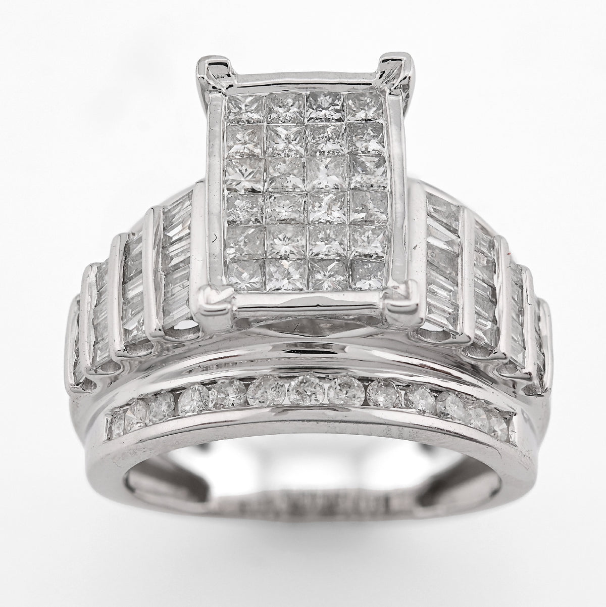 10K White Gold 2CT Natural Diamond Princess/Round/Baguette Rectangular 12.6MM Women Wedding Ring — view 6