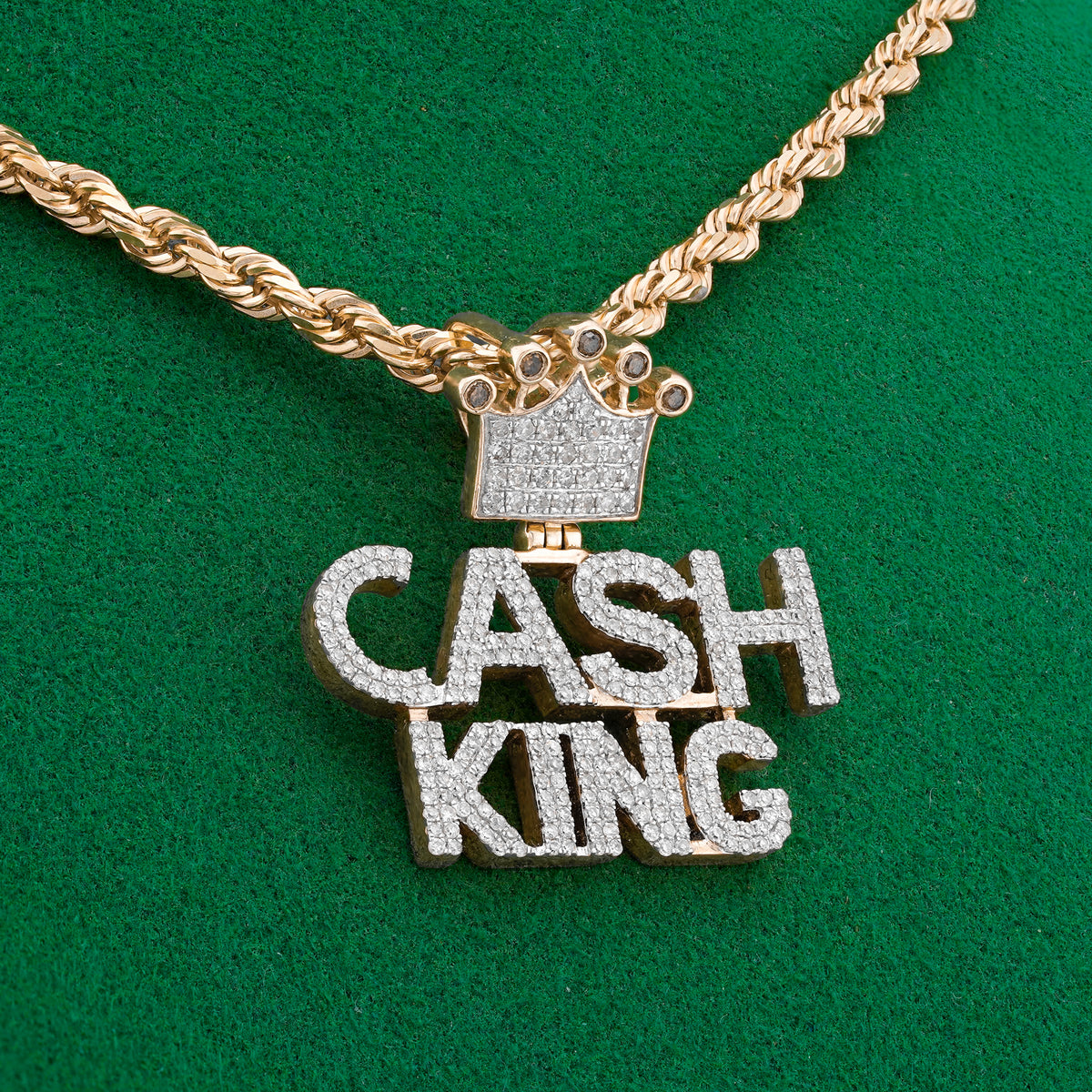 CASH KING Charm w/ Crown Bail 1.06ct Natural Diamond 10K Gold Men Pendant