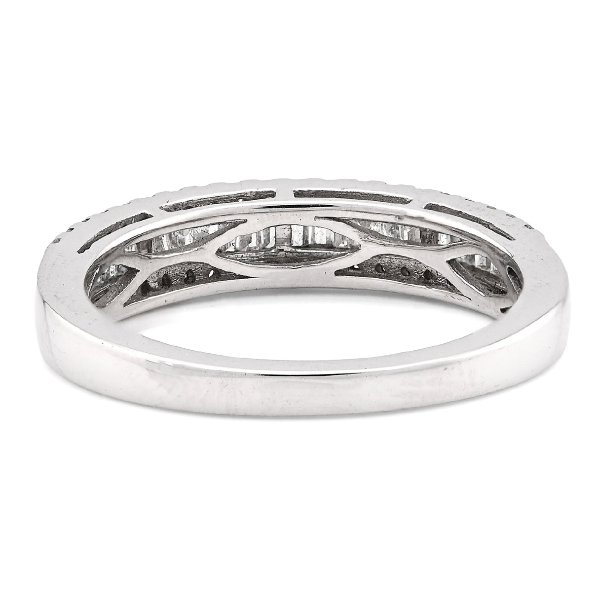 10K White Gold 0.50CT Natural Diamond Round/Baguette Women Band Ring — view 3