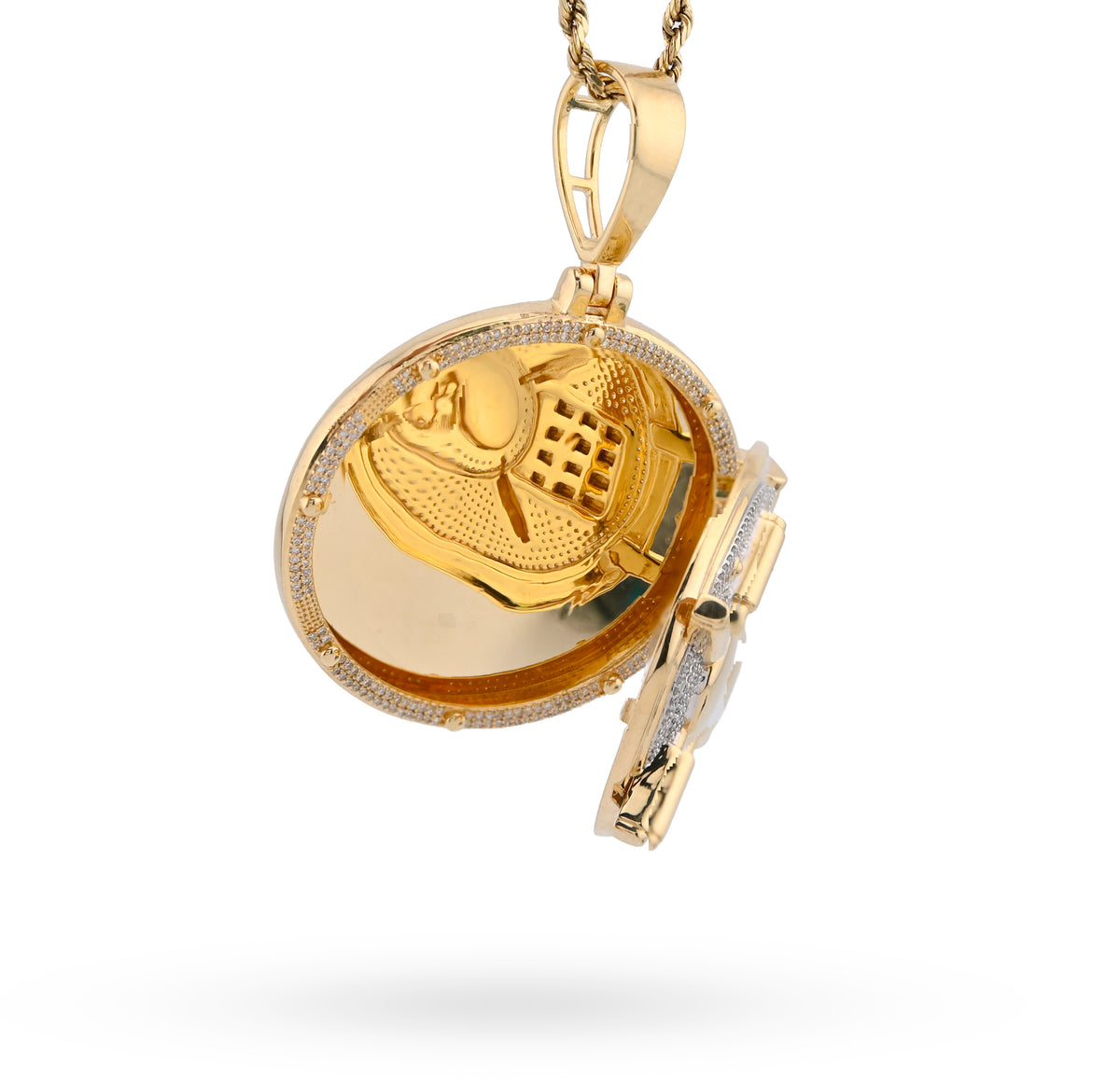 10K Yellow Gold Vault Door Memory Picture Pendant 1.2CT Natural Diamond Men Women Charm — view 2