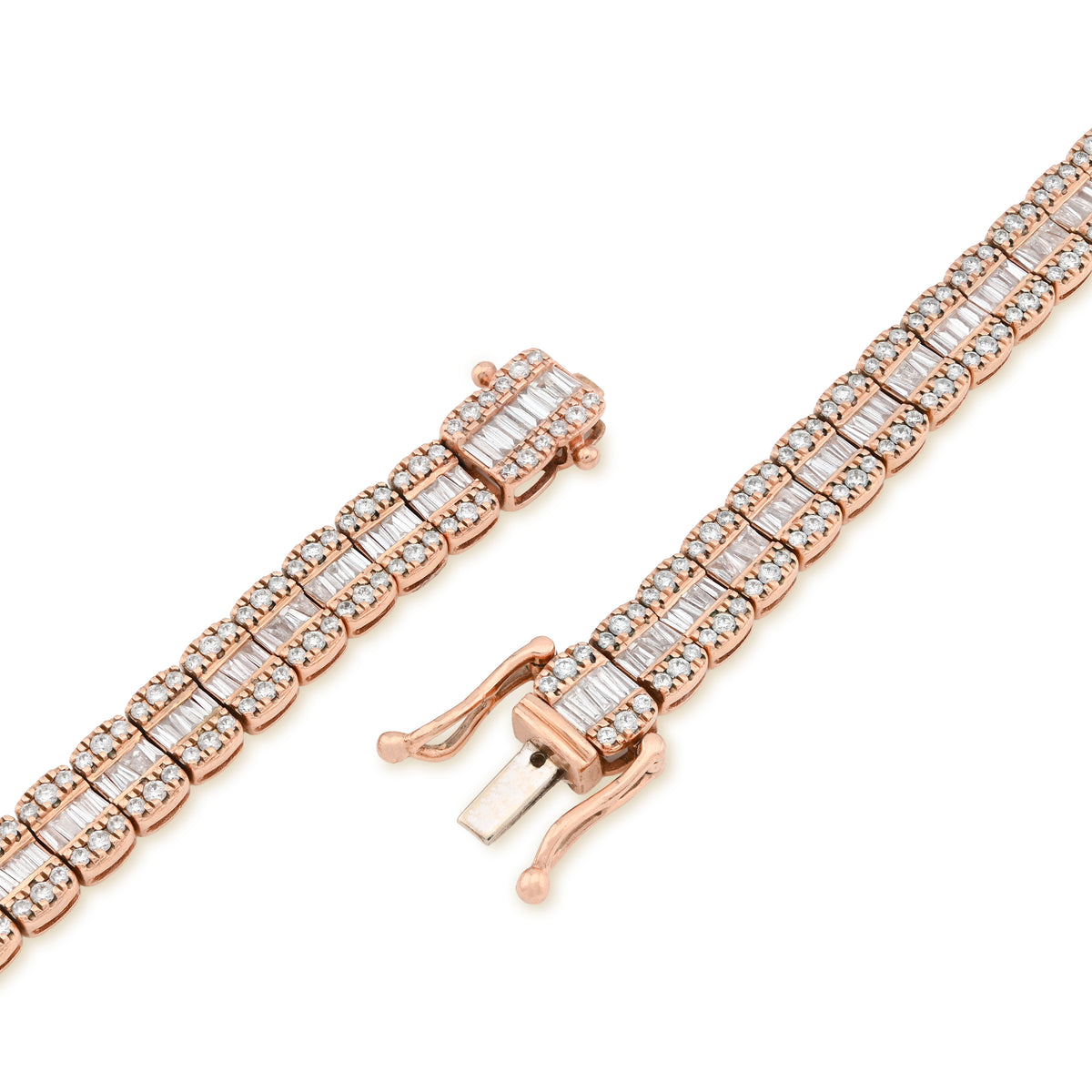 10K Rose Gold 15.4CT Natural Diamond Round/Baguette 7MM tennis Chain 7MM Men Women Necklace — view 2