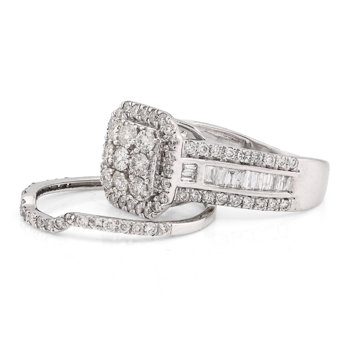14K White Gold 1.31CT Natural Diamond Octagon Round/Baguette Women Wedding Ring Band — view 2