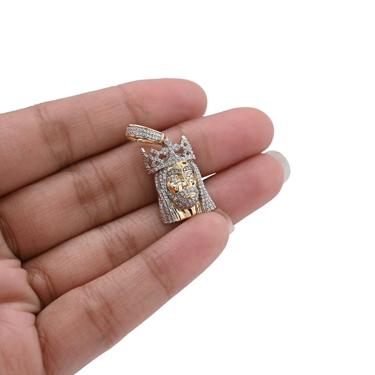 10K Yellow Gold 0.20 CT Natural Diamond Jesus Head Pendant — view 9