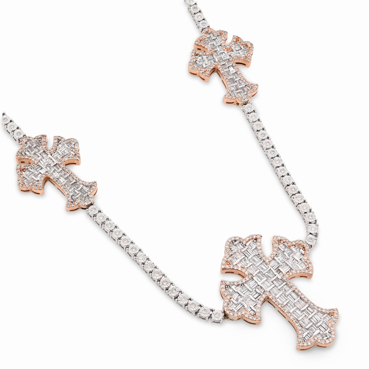 10K Rose/White 2 Tone Natural Diamond 4CT Round/Baguette 22" Tennis Chain 2.8MM Men Women Necklace — view 5