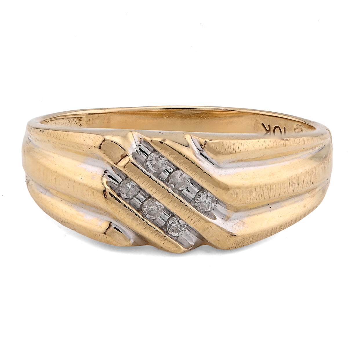 10K Yellow Gold 0.25CT Three Natural Diamond Diagonal Row Men Ring — view 1