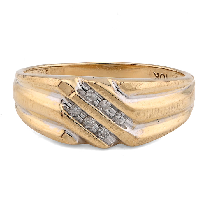 10K Yellow Gold 0.25CT Three Natural Diamond Diagonal Row Men Ring — view 1