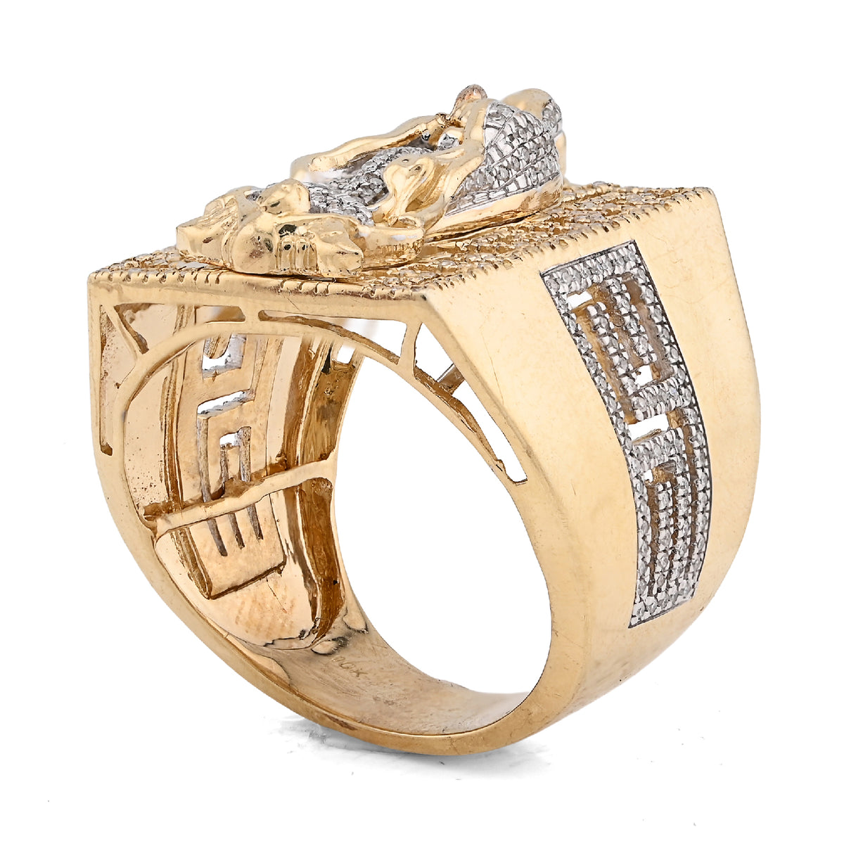 10K Yellow Gold 0.75CT Virgin Mary Rectangular Shape Natural Diamond Men Ring — view 7