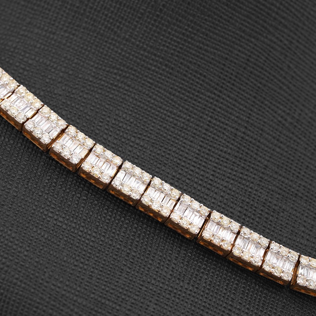 10K Yellow Gold Natural Diamond Round/Baguette Centre Row 22CT Tennis Chain 20" Men Necklace — view 2