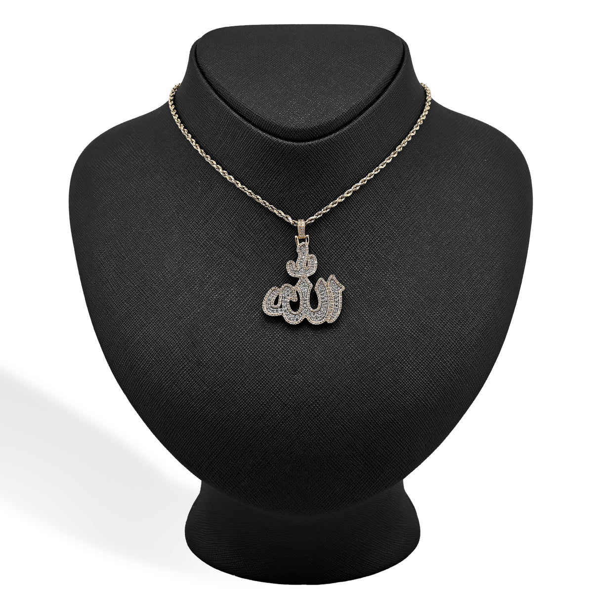 10K Yellow Gold 1.25 CT Natural Diamond Allah Religious Pendant Men Women Charm 1.75" — view 5
