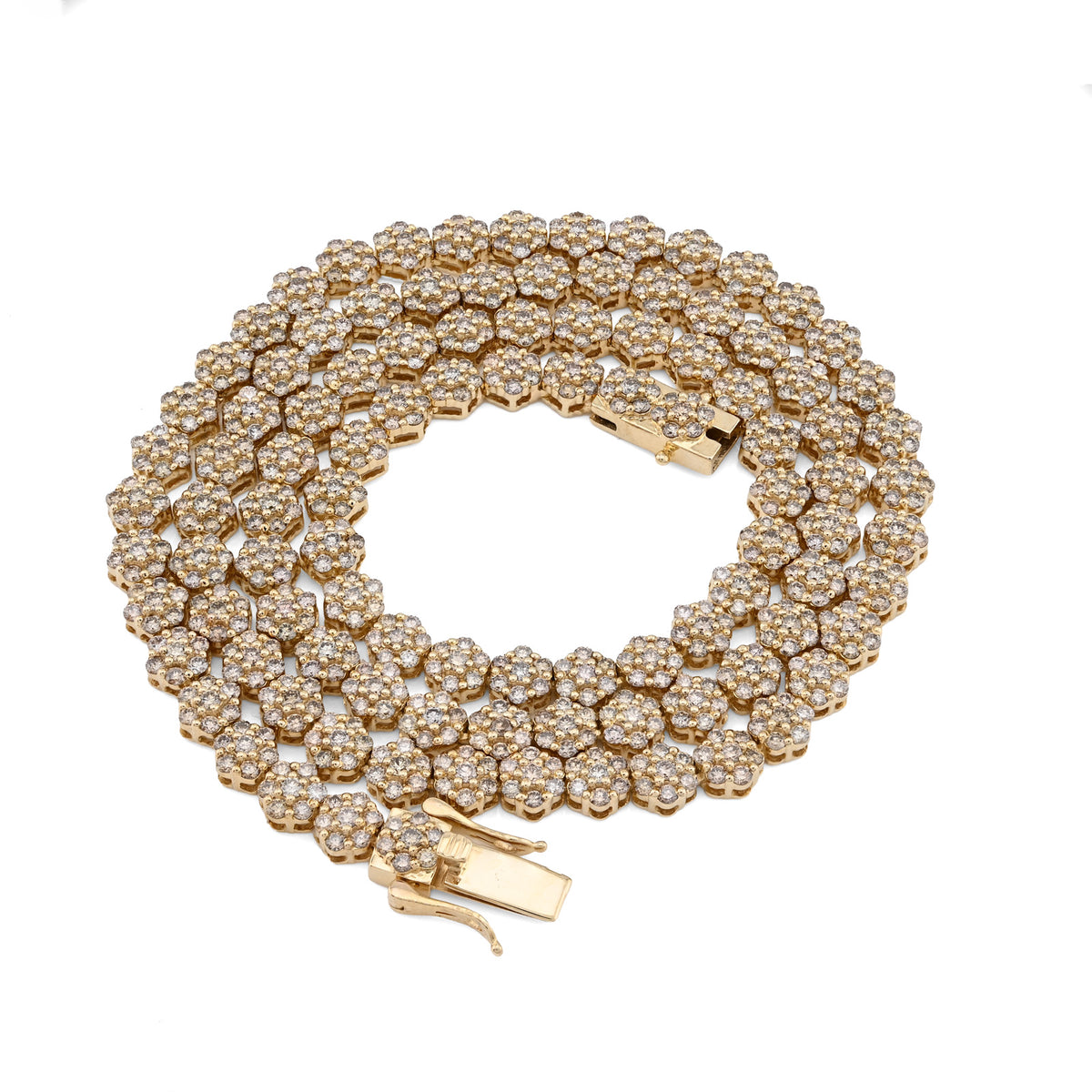 10K Yellow Gold 16.89 CT Natural Diamond Flower Setting Tennis Chain 22" Mens — view 4