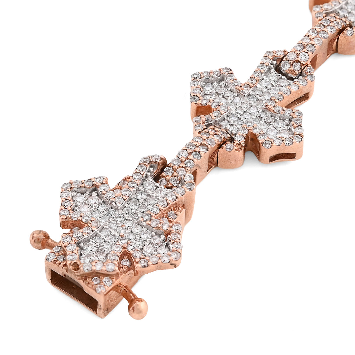10K Rose Gold 3.30CT Natural Diamond 8" Cross Link 8" Bracelet Men Women 23.3g — view 4