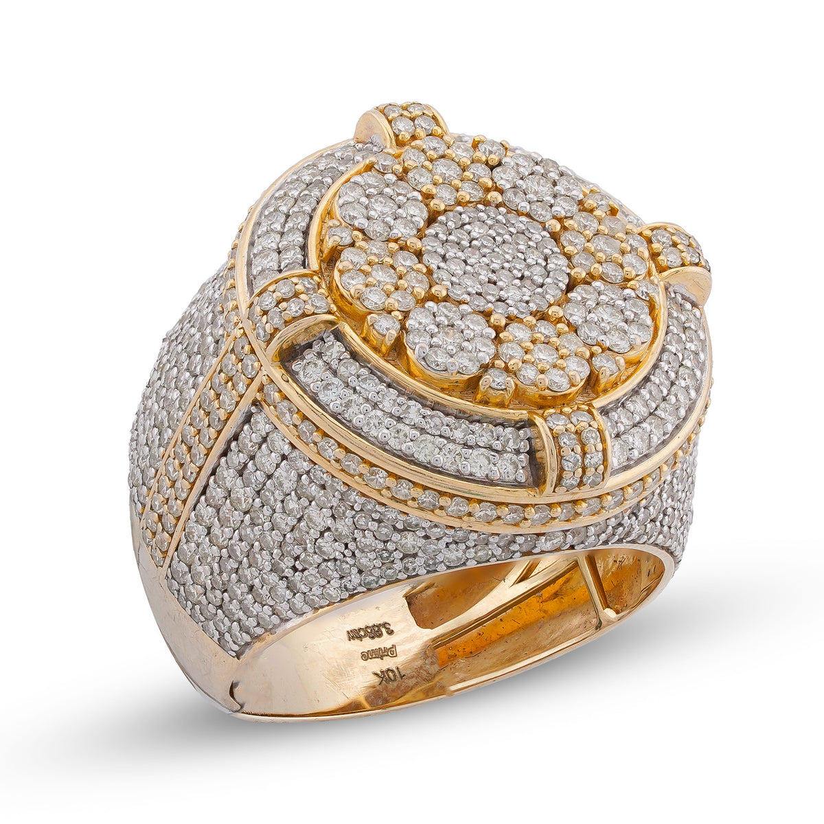Flower Cluster Halo Ring 3.66CT Round Natural Diamond 10K Gold Men Ring