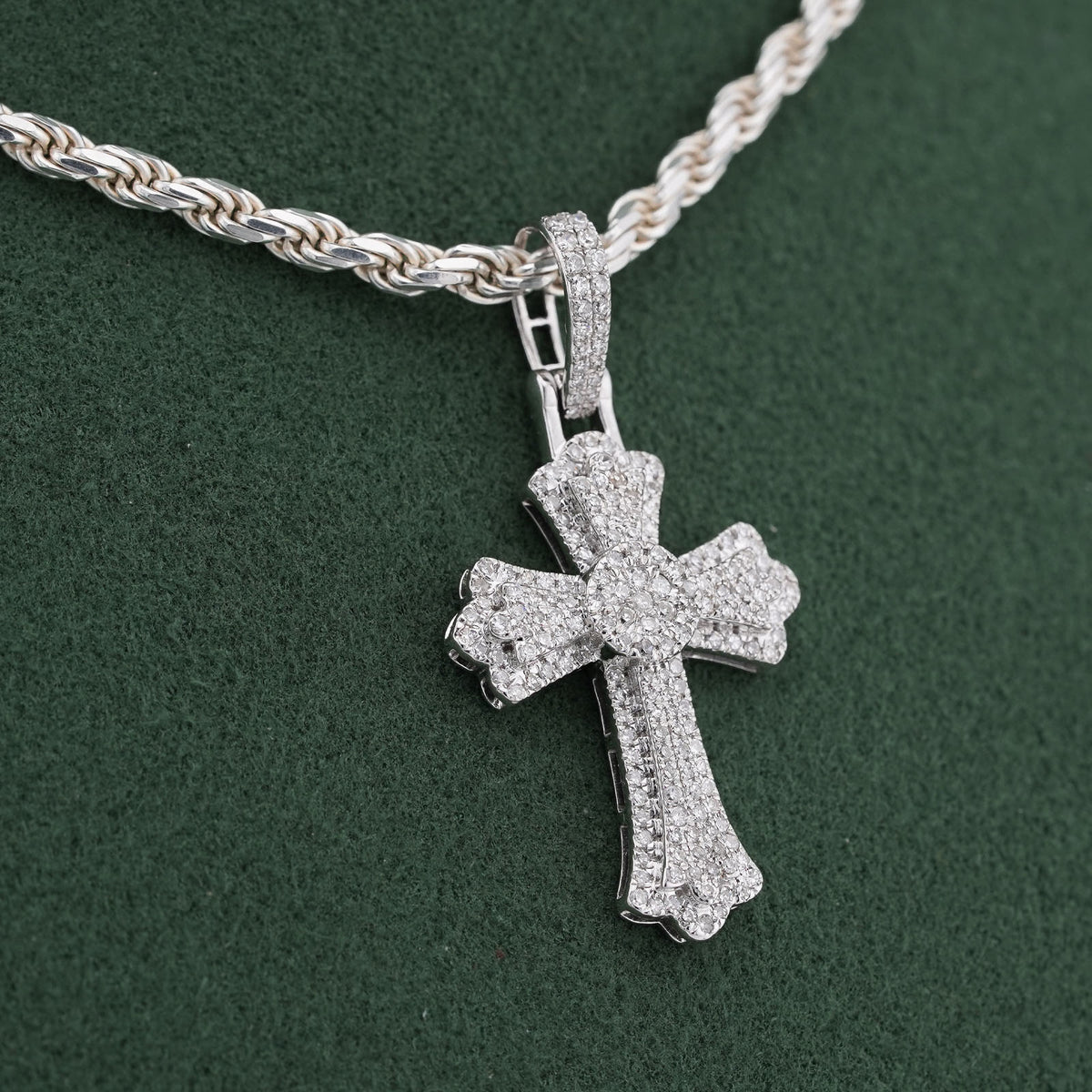 10K White Gold 0.60CT Natural Diamond Budded Cross Pendant — view 5
