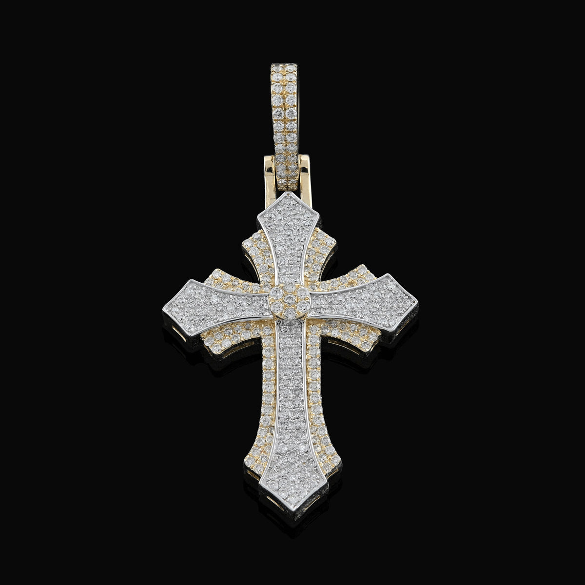10K Yellow & WHite Gold 2 Tone 0.90CT Natural Diamond Religious Cross Pendant Mens CHarm — view 9