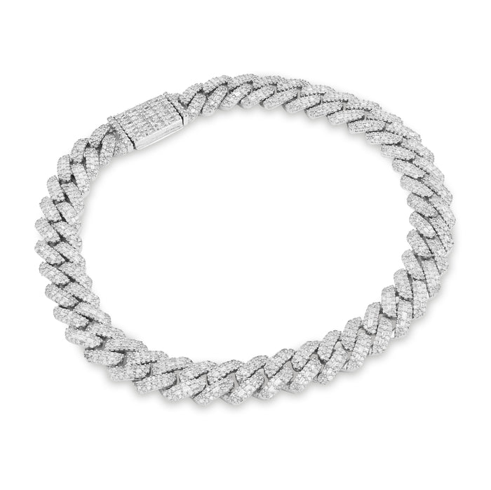 925 SS 4.6CT Natural Diamond Round/baguette 8MM Cuban link Bracelet 8" Men 21.1g — view 1