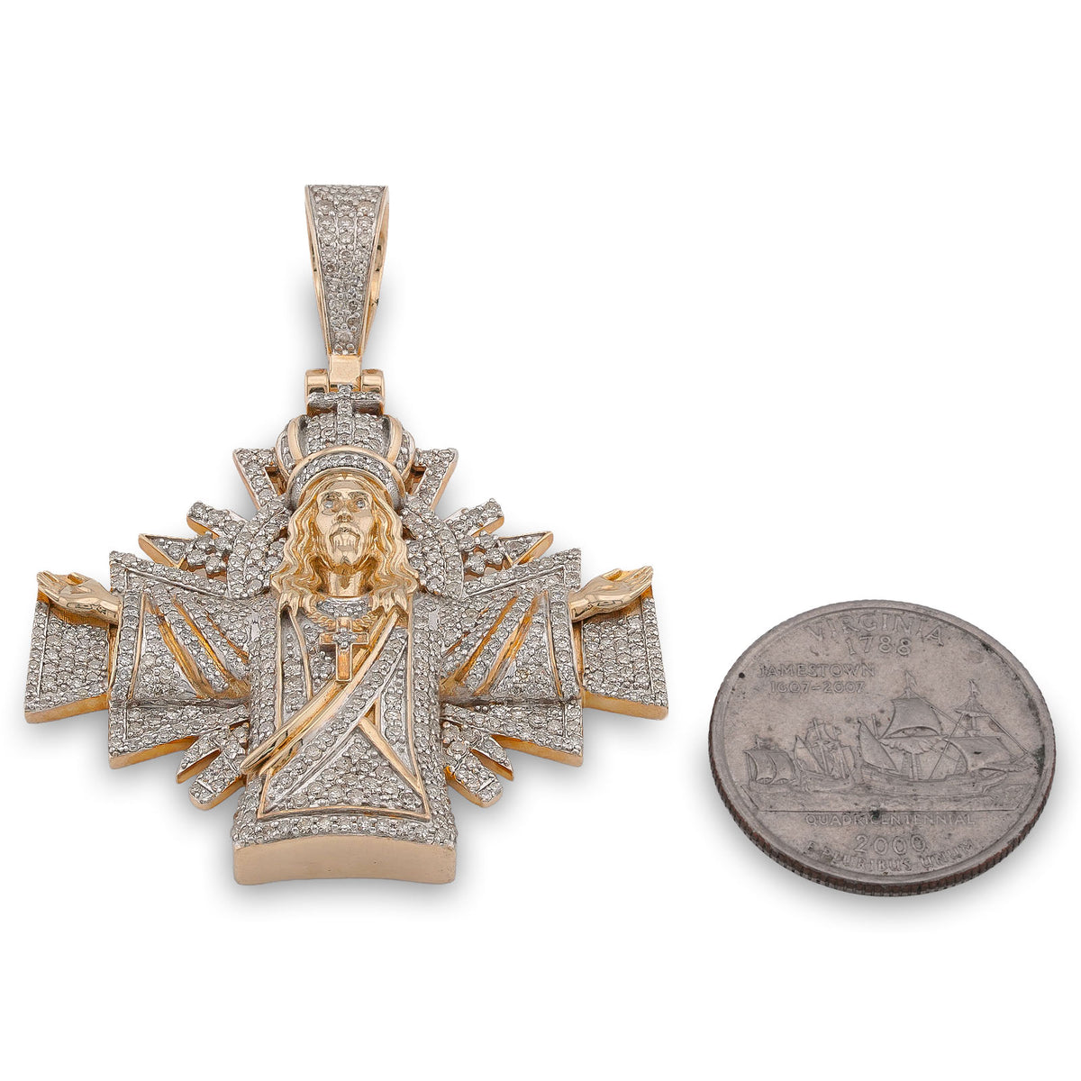 10K Yellow Gold Cross Jesus 2.5CT Natural Diamond Charm Men Women Pendant — view 1