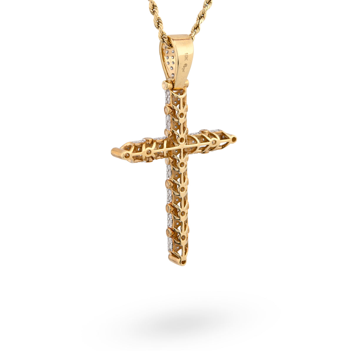10K Yellow Gold Snake Link Cross Pendant 2.8CT Natural Diamond Religious Men Women Charm — view 9