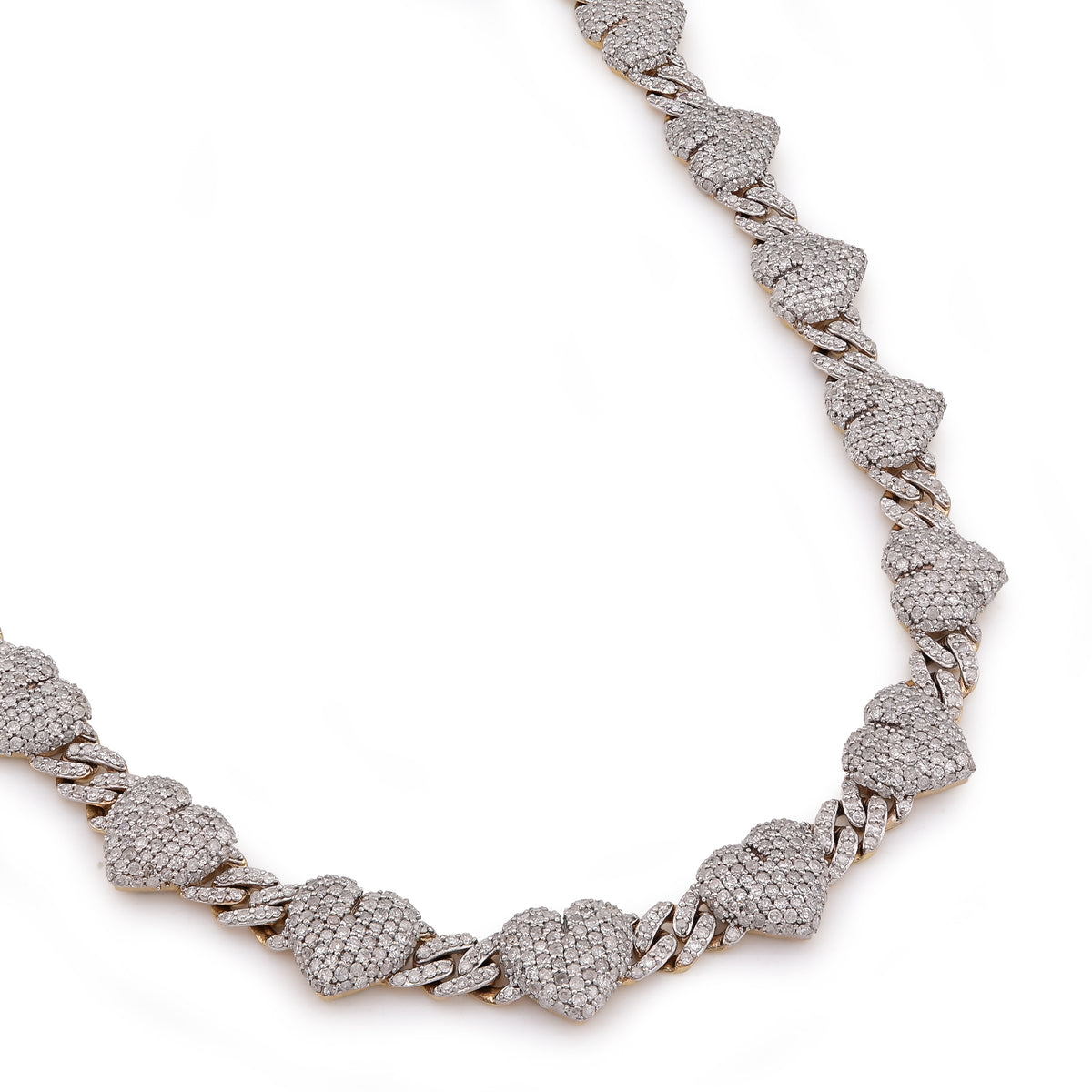 Heart Cuban Link Necklace 14CT Natural Diamond 10K Yellow Gold 20" Women Chain — view 4