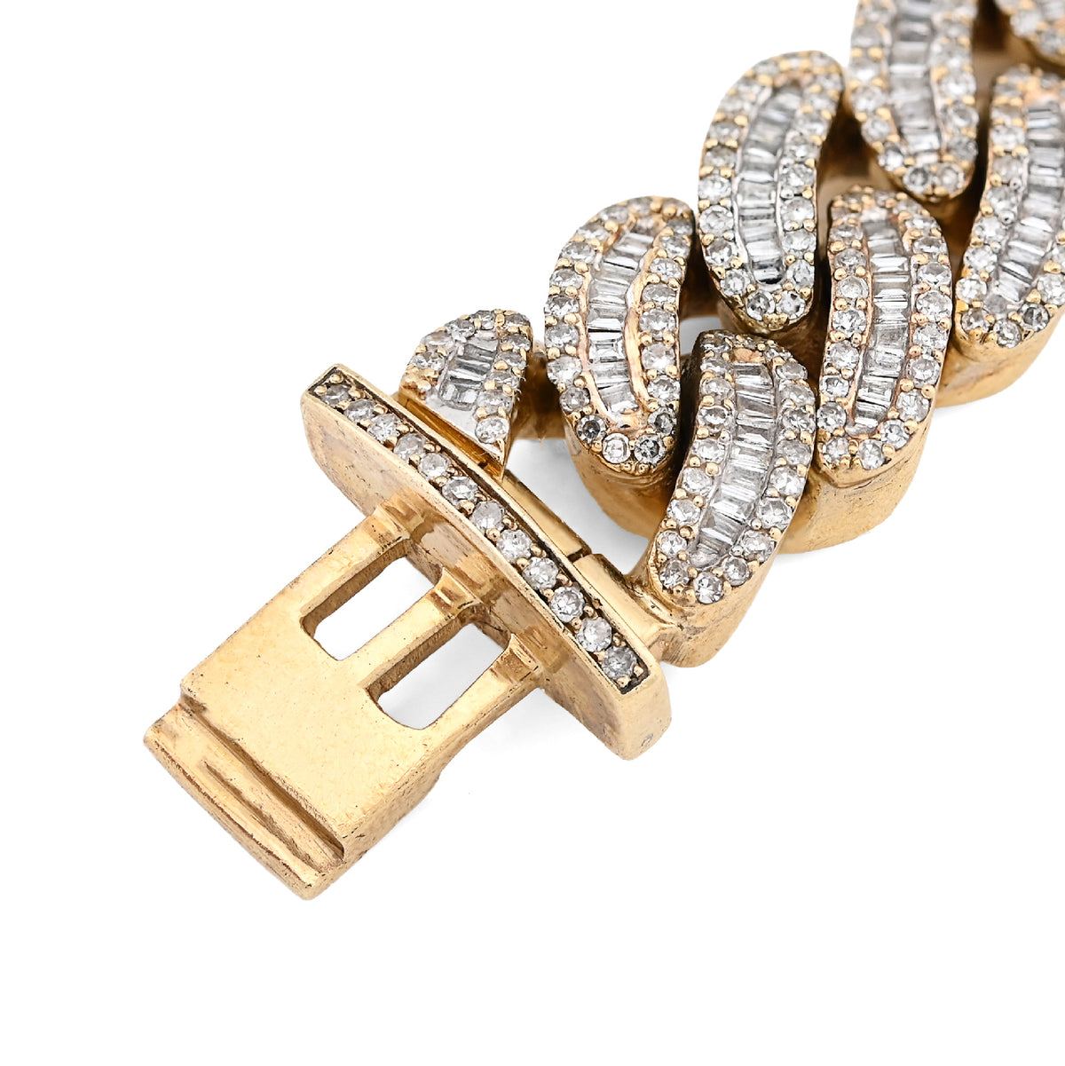 10K yellow Gold 8CT Natural Diamond Round/Baguette 11.5MM Cuban Link Bracelet 8" Men 70.2g  — view 6
