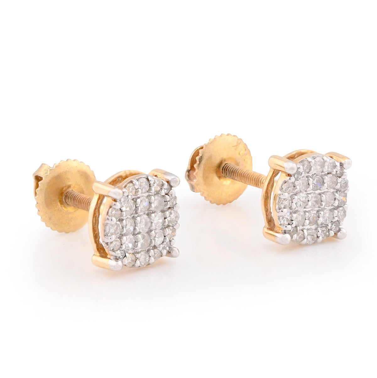 10K Yellow Gold 0.40 CT Natural Diamond Round Flat Studs Men Women Earrings — view 2