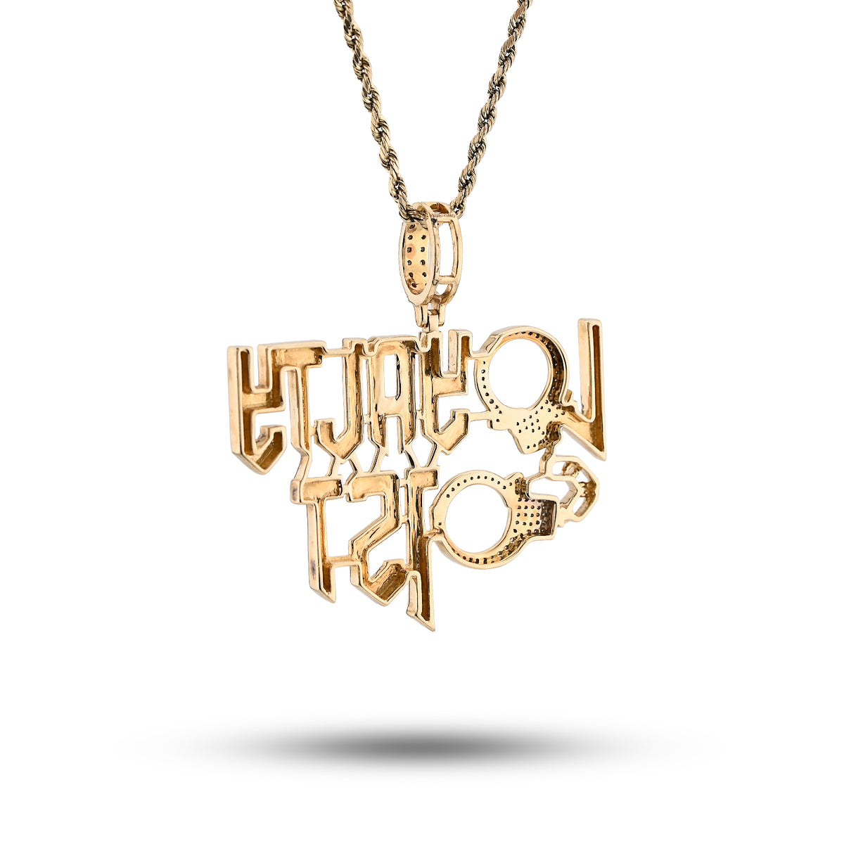 10K Yellow Gold 1Ct Natural Round Diamond "Loyalty First" Men Custom Charm 2" Pendant — view 3