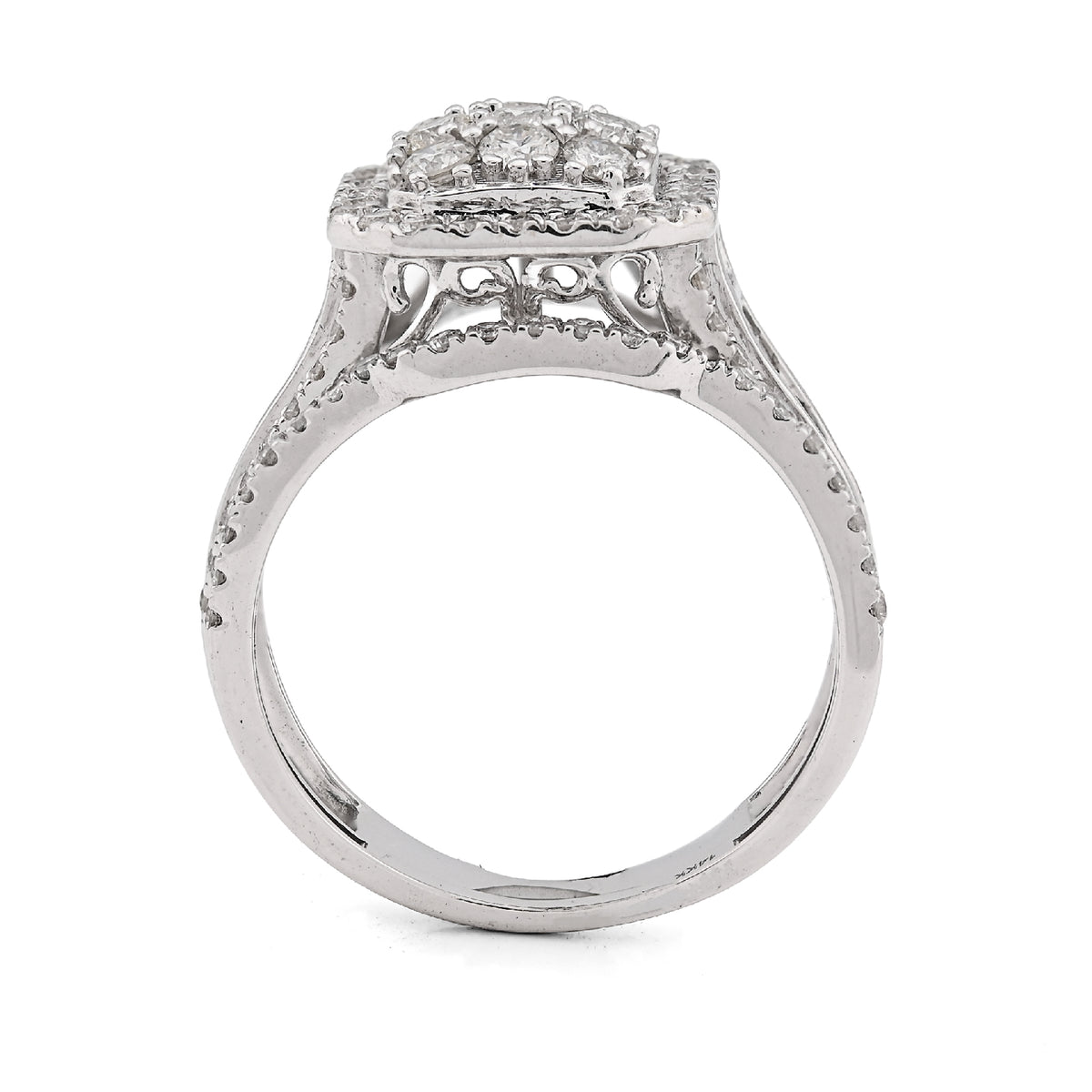 14K White Gold 1.31CT Natural Diamond Octagon Round/Baguette Women Wedding Ring Band — view 4