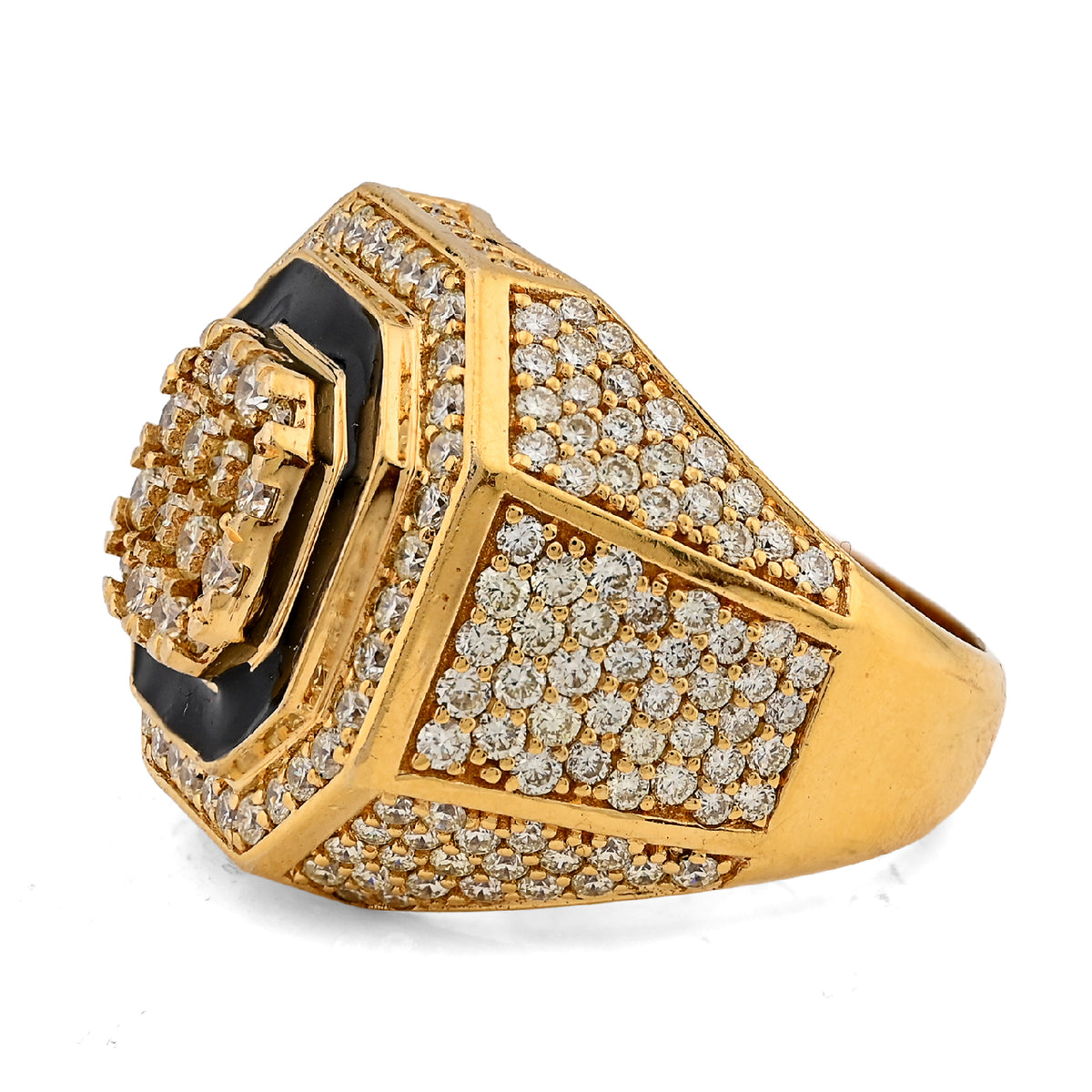 10K Yellow Gold 4.03CT Natural Diamond Octagon Shape Black Centre Men Pinky Ring — view 4