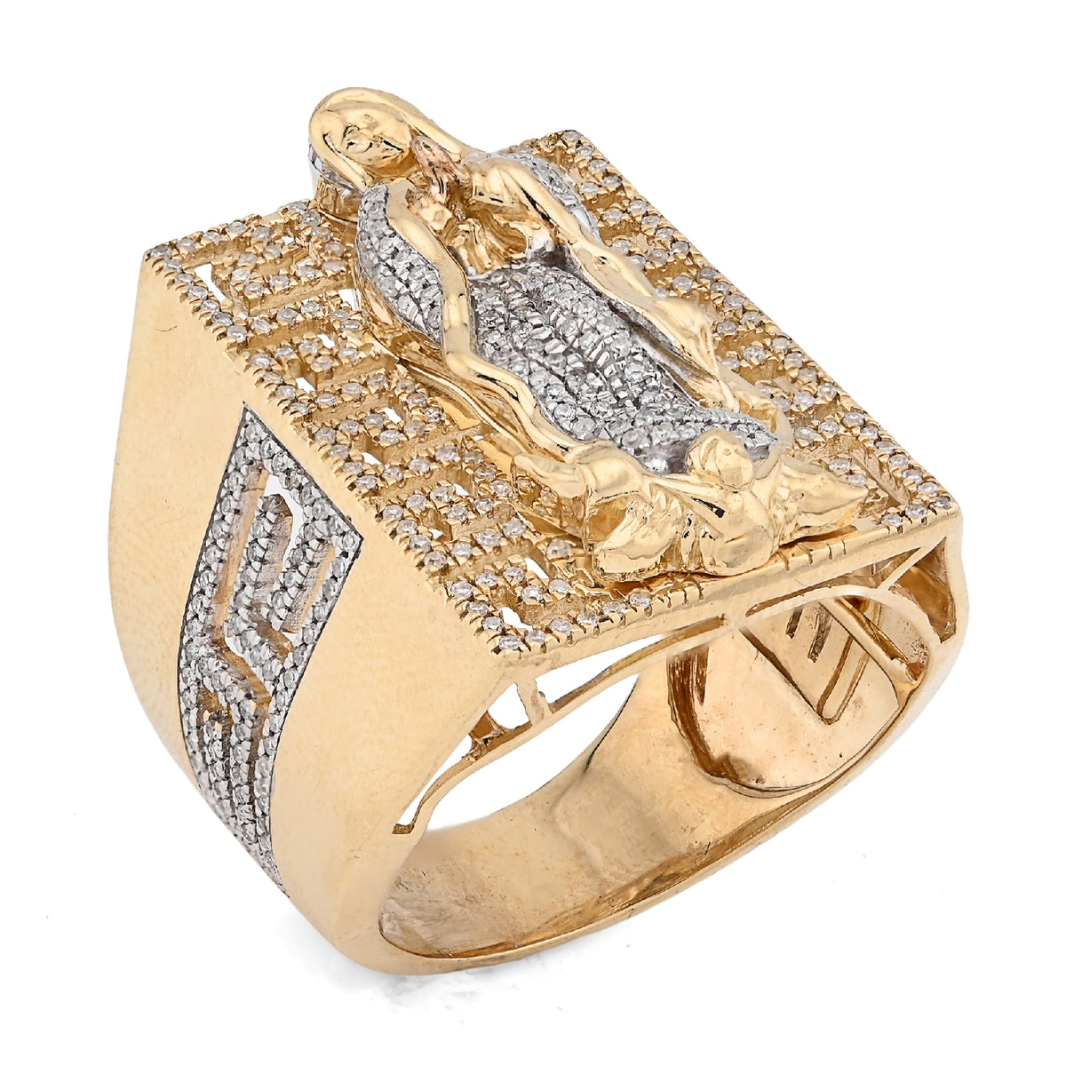 10K Yellow Gold 0.75CT Virgin Mary Rectangular Shape Natural Diamond Men Ring — view 3