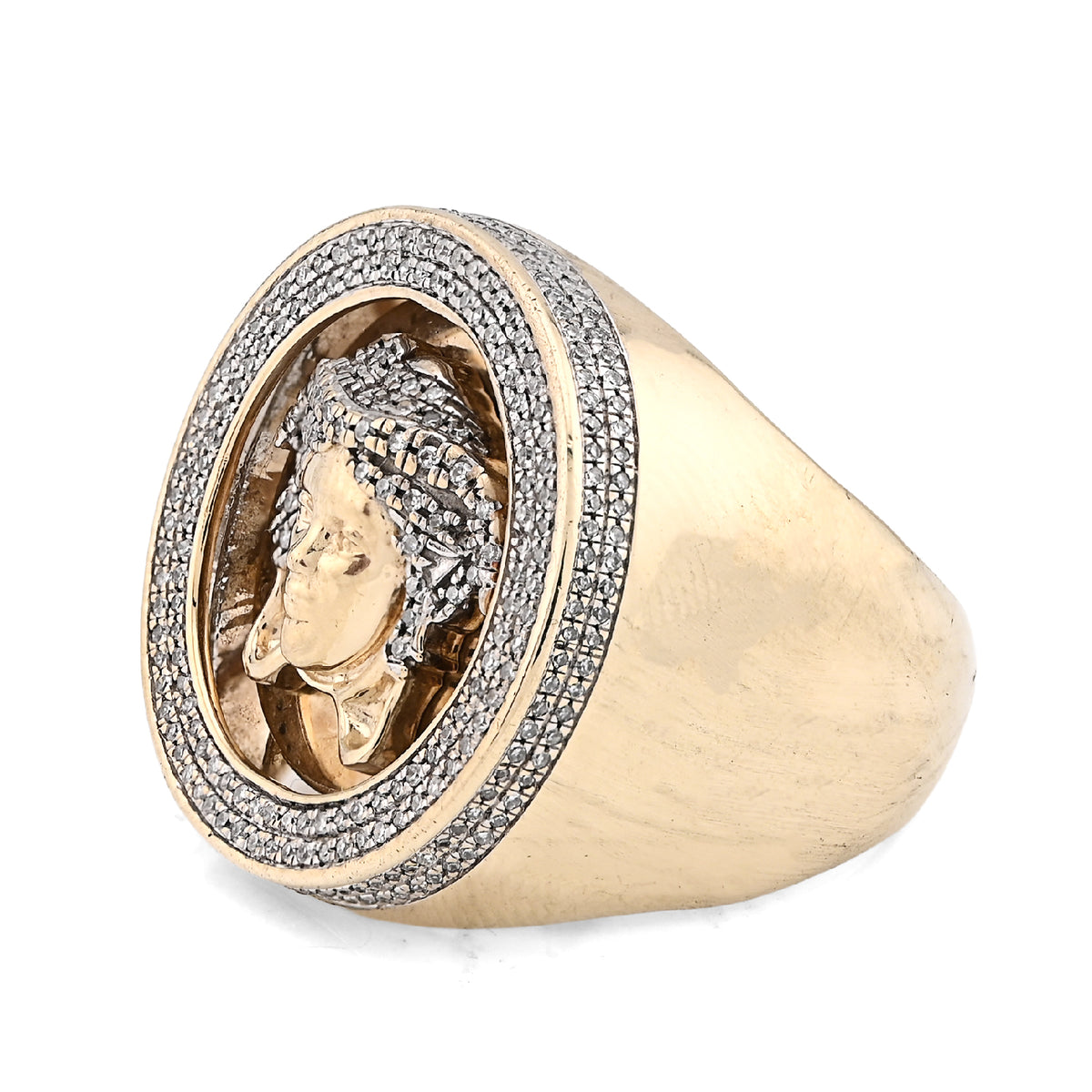 10K Yellow Gold Round Medusa Face 1CT Natural Diamond Men Pinky Ring — view 4