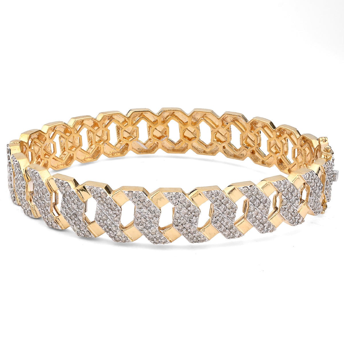 10K Yellow Gold 3.5CT Natural Diamond 2 Row Cuban Link Bangle Men 13MM Bracelet — view 1