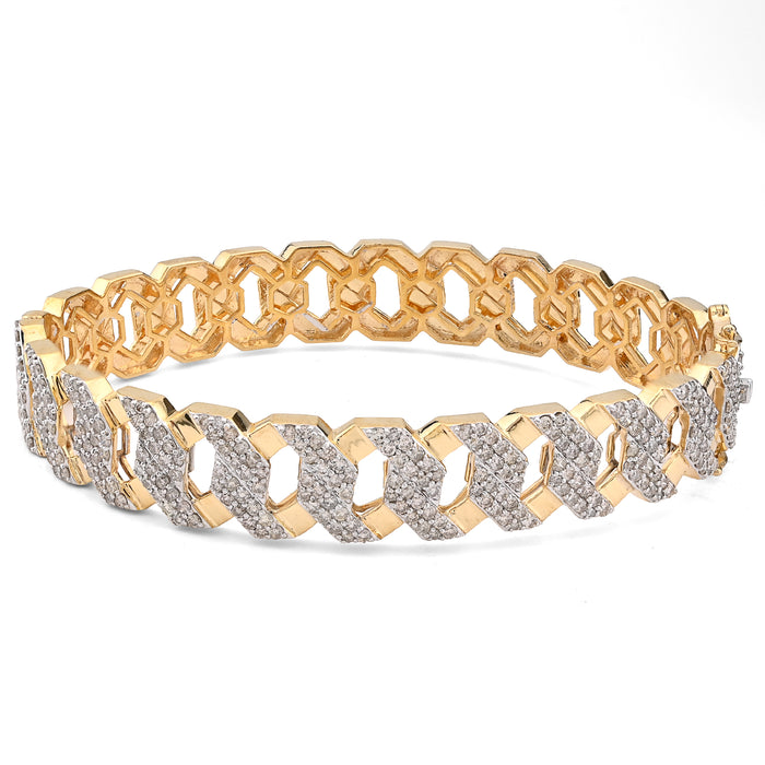 10K Yellow Gold 3.5CT Natural Diamond 2 Row Cuban Link Bangle Men 13MM Bracelet — view 1