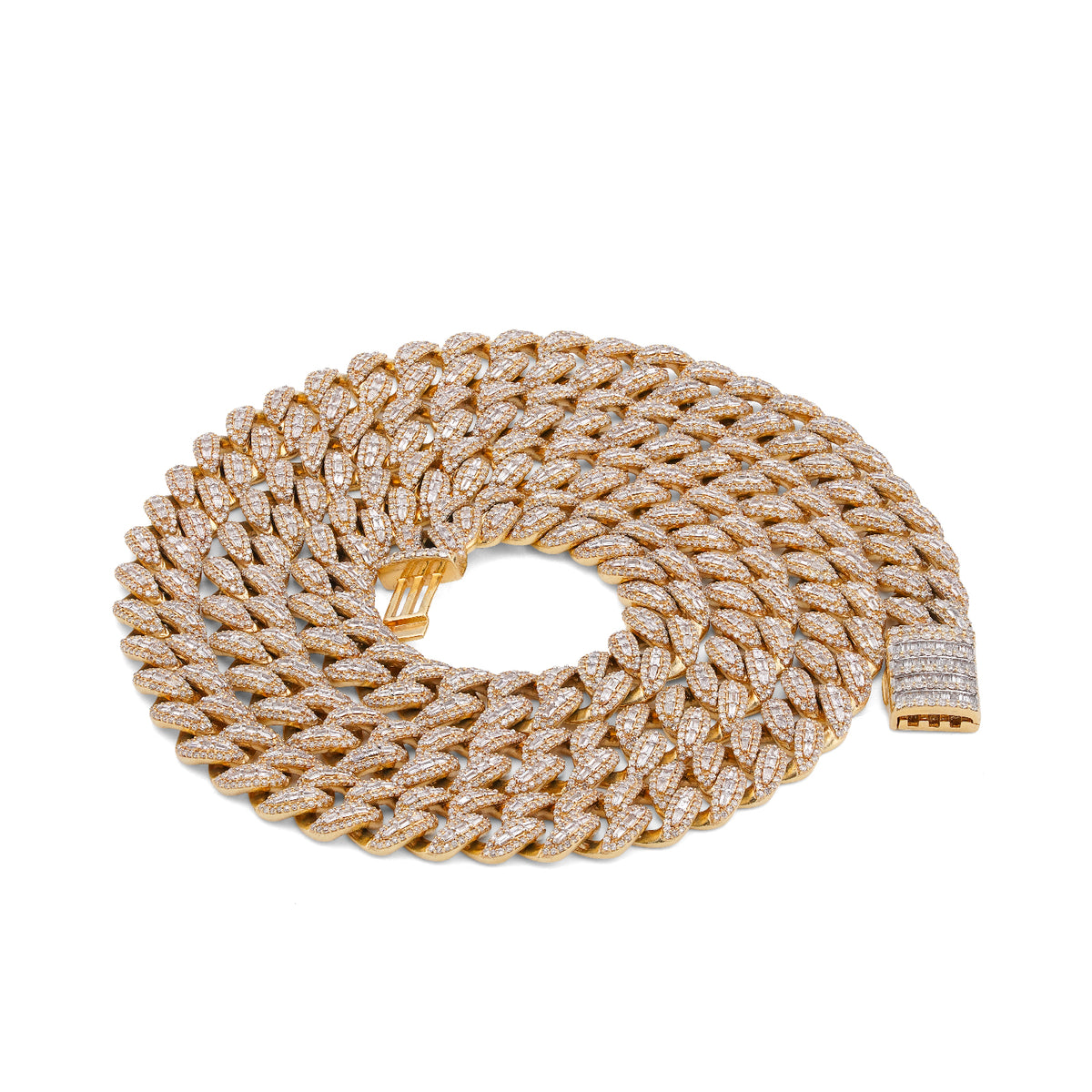 10K Yellow Gold 10.22CT Natural Round/Baguette Diamond 8MM Cuban Link Chain 22" Men Women Necklace — view 8