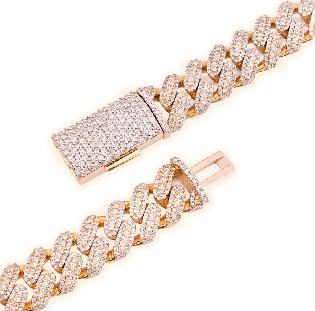 10K yellow Gold 25CT Natural Diamond Round 12MM Cuban Link Chain Men 24" Necklace — view 1