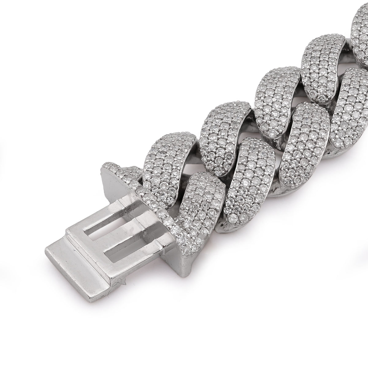 Cuban Link 12MM All White Natural Diamond 7.31CT 925 Silver Men Bracelet 8" — view 4